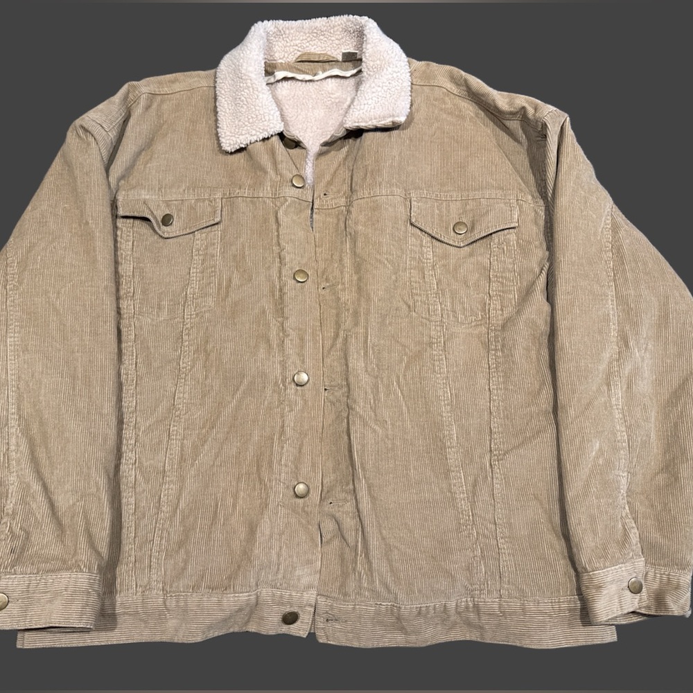 Men's Beige Corduroy Jacket with Sherpa Collar